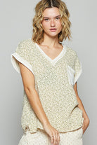 POL Floral Almond & Ivory V-Neck Short Sleeve T-Shirt Almond Ivory