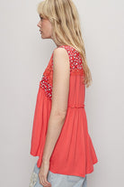 POL Lace Detail Frill Floral V-Neck Sleeveless Top In Strawberry