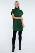 Zenana Mock Neck Short Sleeve Sweater Dress with Pocket in 6 Colors! ZENANA