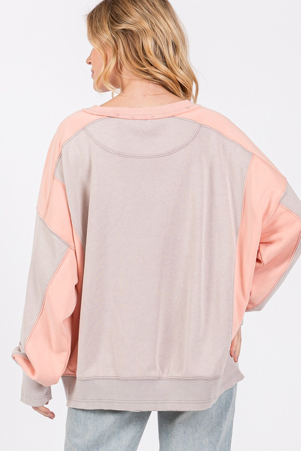 SAGE + FIG Gray & Peach Color Block Round Neck Sweatshirt Trendsi