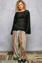 POL Black Round Neck Long Sleeve Open Weave Sweater