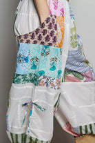 POL Ivory Multi Printed Bohemian Patchwork Wide Leg Pants with Adjustable Side Drawstring