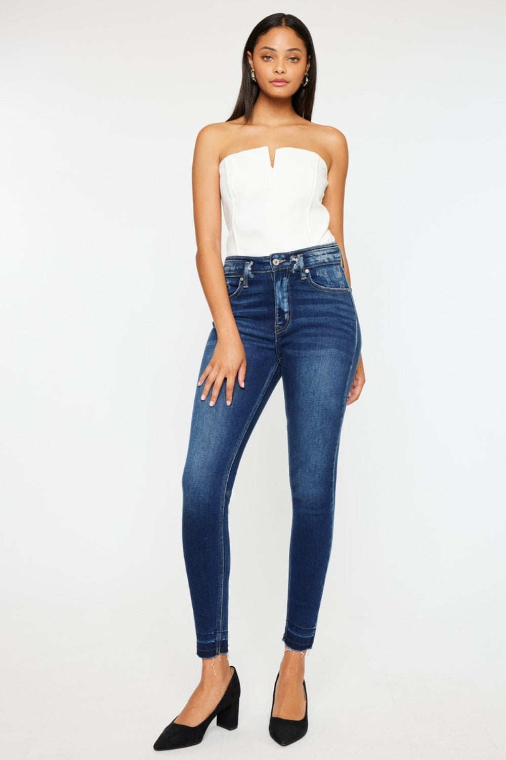 Kancan Dark Washed High Rise Ankle Skinny Jeans Dark Trendsi