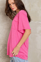 POL Flamingo Pink Slub Knit V-Neck Short Sleeve T-Shirt Trendsi