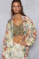 POL Floral Print Button Down Long Sleeve Shirt