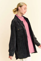 Davi & Dani Black Washed Corduroy Raw Hem Button Up Jacket Coats & Jackets