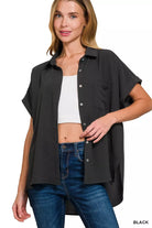 Zenana Black Woven Airflow Button Down Shirt Plus Size