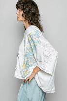 POL Off White Floral Star Patch Hooded Blouse with Lace Contrast Detail