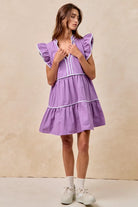 BiBi Purple Game Day Theme Contrast Binding Ruffled Dress