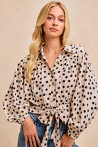 BiBi Cream & Black Polka Dot Print Tie Hem Detail Crop Shirt