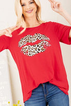 Heimish Red Leopard Lip Round Neck Short Sleeve T-Shirt