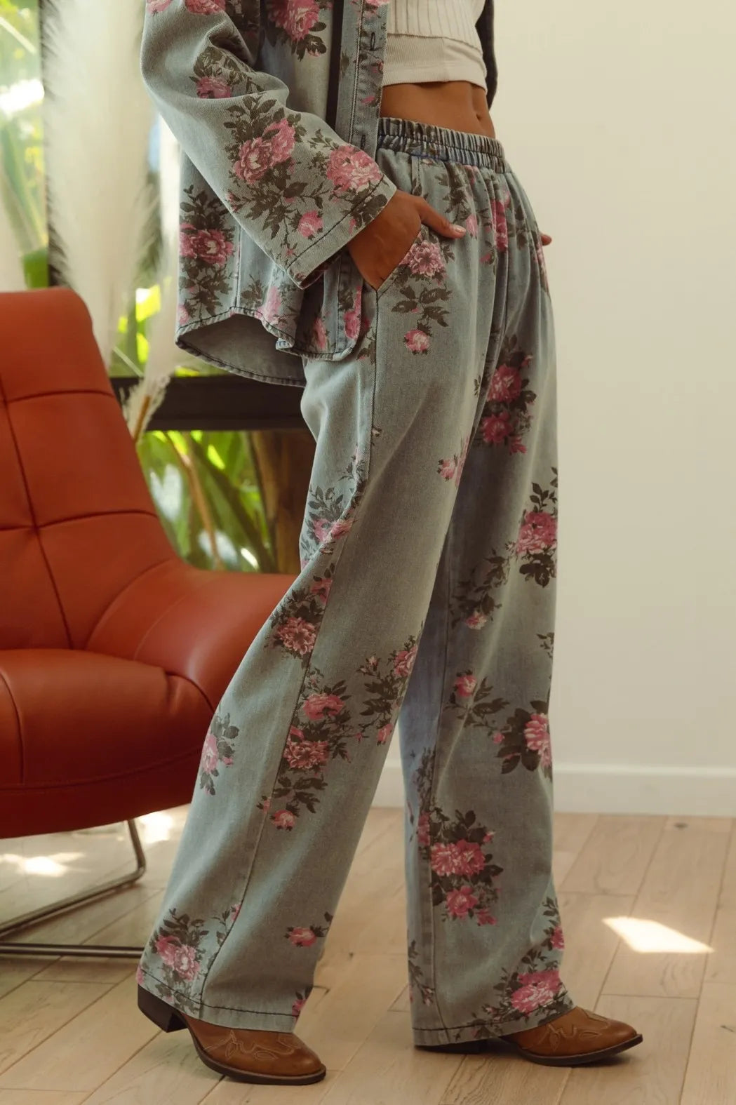 BiBi Flower Printed Denim Pants