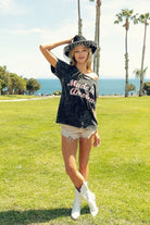 BiBi Laser Cut Mineral Washed Made in America Print Top
