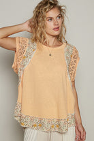 POL Sherbet Floral Frayed Hem Crochet Cap Sleeve Top Sherbet