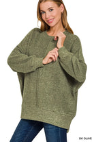 Zenana Dark Olive Brushed Melange Hacci Oversized Sweater