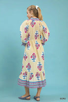 Umgee Ecru Flower Patch Border Print Midi Dress