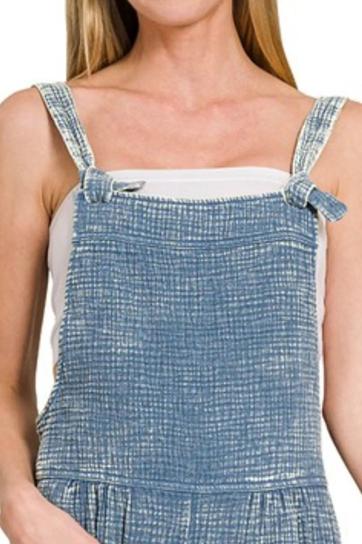 Zenana Dusty Blue Woven Double Gauze Acid Washed Romper