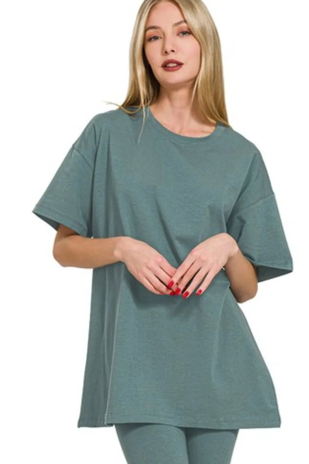 Zenana Ash Jade Cotton Round Neck Top & Legging Set