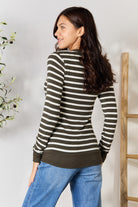 Zenana Dark Olive & Ivory Striped Snap Down Cardigan Trendsi