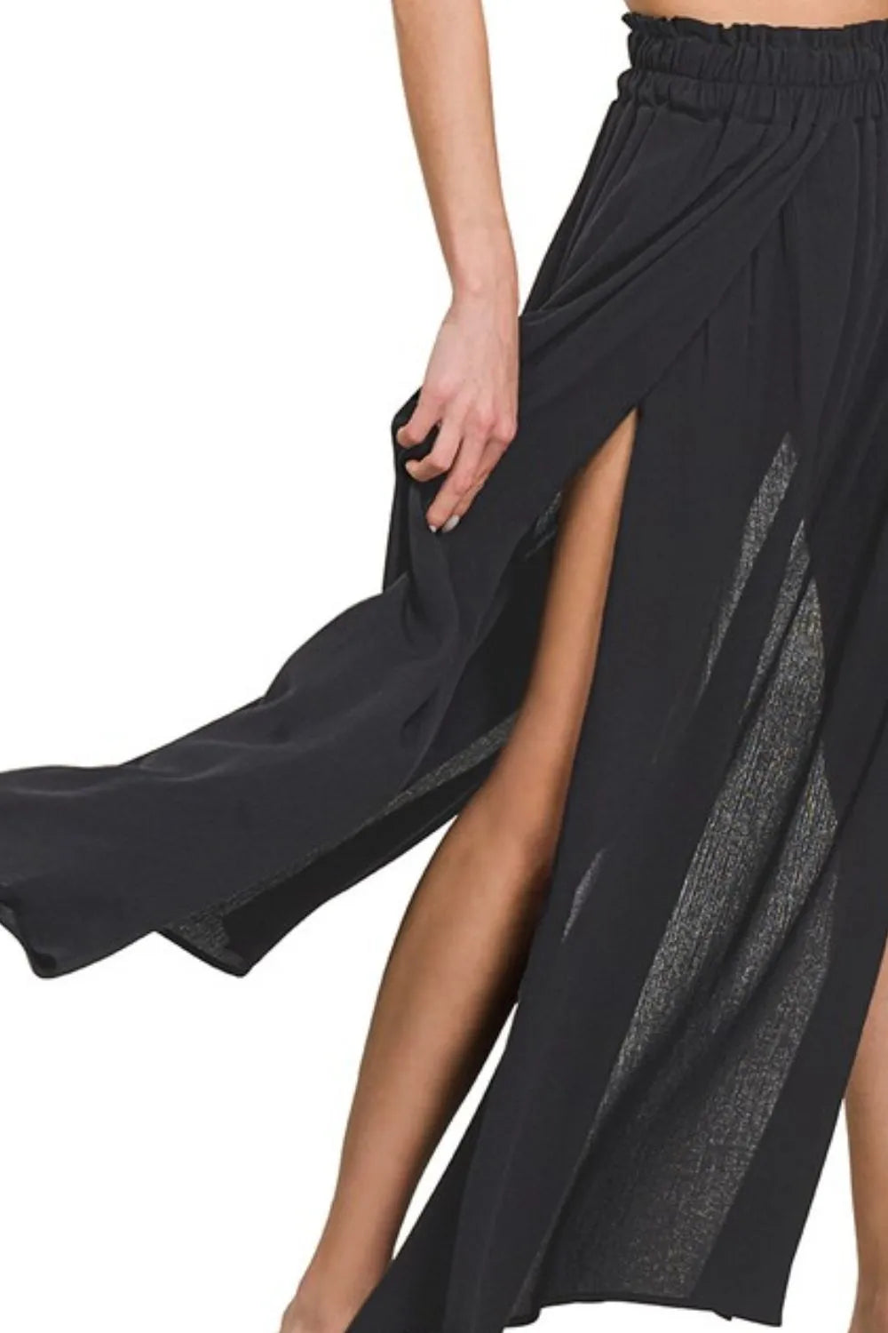 Zenana Black Woven Crinkle Gauze Long Skirt