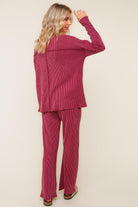 Haptics Solid Wave Rib Knit Lounge Set in Wine