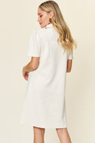 Double Take Quilted Textured Collared Neck Puff Sleeve Dress Trendsi