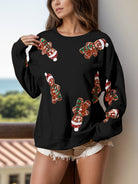 Preorder: Sequin Gingerbread Man Long Sleeve Sweatshirt Black Trendsi