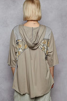 POL Lace-Up Hooded Top with Paisley Panel Detail in Olive