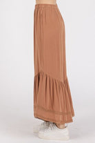 Mittoshop Caramel Lace Ruffle Asymmetric Hem Wide Leg Pants