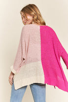 ADORA Hot Pink Side Slit Color Block Long Sleeve Sweater