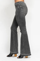 Judy Blue Gray Midi Rise Tummy Control Washed Gray Release Hem Flare Jeans