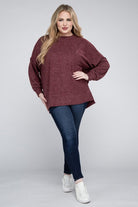 Zenana Plus Size Brushed Melange Drop Shoulder Sweater ZENANA