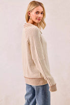 BiBi Cream & Latte Half Button Ribbed Two Tone Sweater