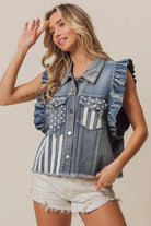 BiBi American Flag Washed Denim Jacket DENIM