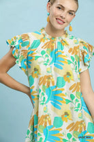 Umgee Ruffled Botanical Print Mini Dress