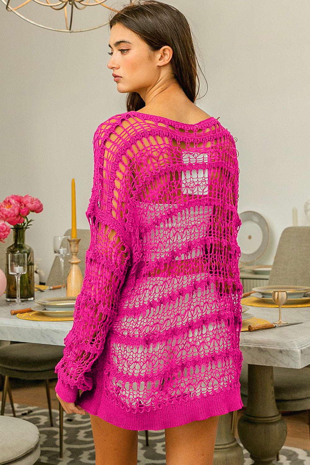 BiBi Fuchsia Long Sleeve Knit Top Trendsi