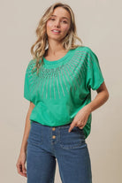 BiBi Jade Rhinestone Beaded Short Sleeve Top