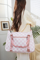 Zenana Checkered Multi-Pocket Travel Bag Blush Pink One Size