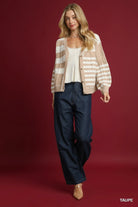Umgee Taupe Cable-Knit Stripe Button-Up Cardigan