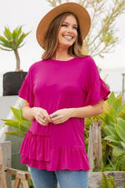 Celeste Cerise Ruffle Detail Asymmetrical Top