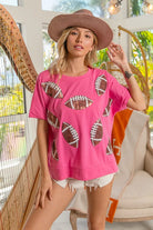 BiBi Game Day Sequins Patched Half Sleeves Top HOT PINK