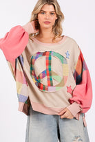 SAGE + FIG Coral Contrast Peace Patch Dropped Shoulder Sweatshirt