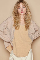 POL Mocha Beige Round Neck Lace Detail Oversized Fit Top MOCHA BEIGE