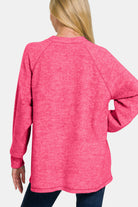 Zenana Fuchsia Brushed Melange Hacci High-Low Sweater Shirts & Tops