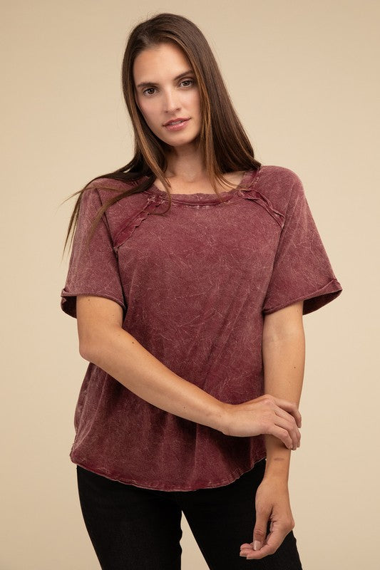 Zenana Back Patch Crinkle Washed Raglan Sleeve T-Shirt in 3 Colors! Shirts