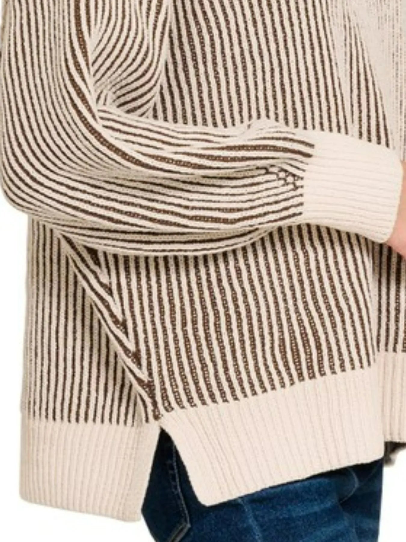 Zenana Brown Two Tone Crewneck Sweater