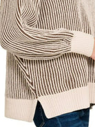 Zenana Brown Two Tone Crewneck Sweater