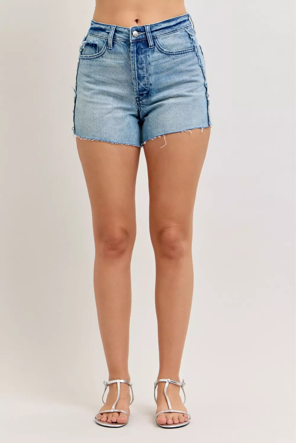 Judy Blue High Waisted Rigid Magic Cut Off Denim Shorts with Raw Side Seams MD
