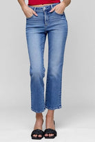 RISEN Medium Washed Tummy Control High Rise Crop Straight Jeans Medium