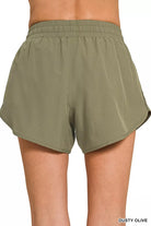 Zenana Dusty Olive Soft Woven Lined Shorts with Zip Coin Pocket